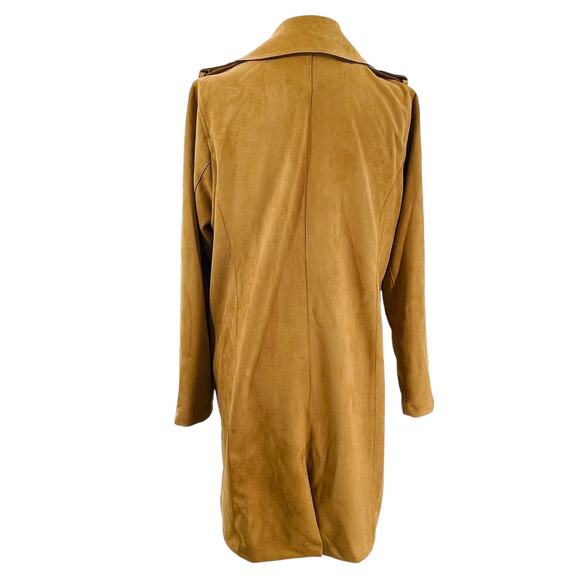 Ookie & LaLa Tan Scuba Suede Open Front Neutral Layer Mid Length Jacket L - Picture 5 of 12